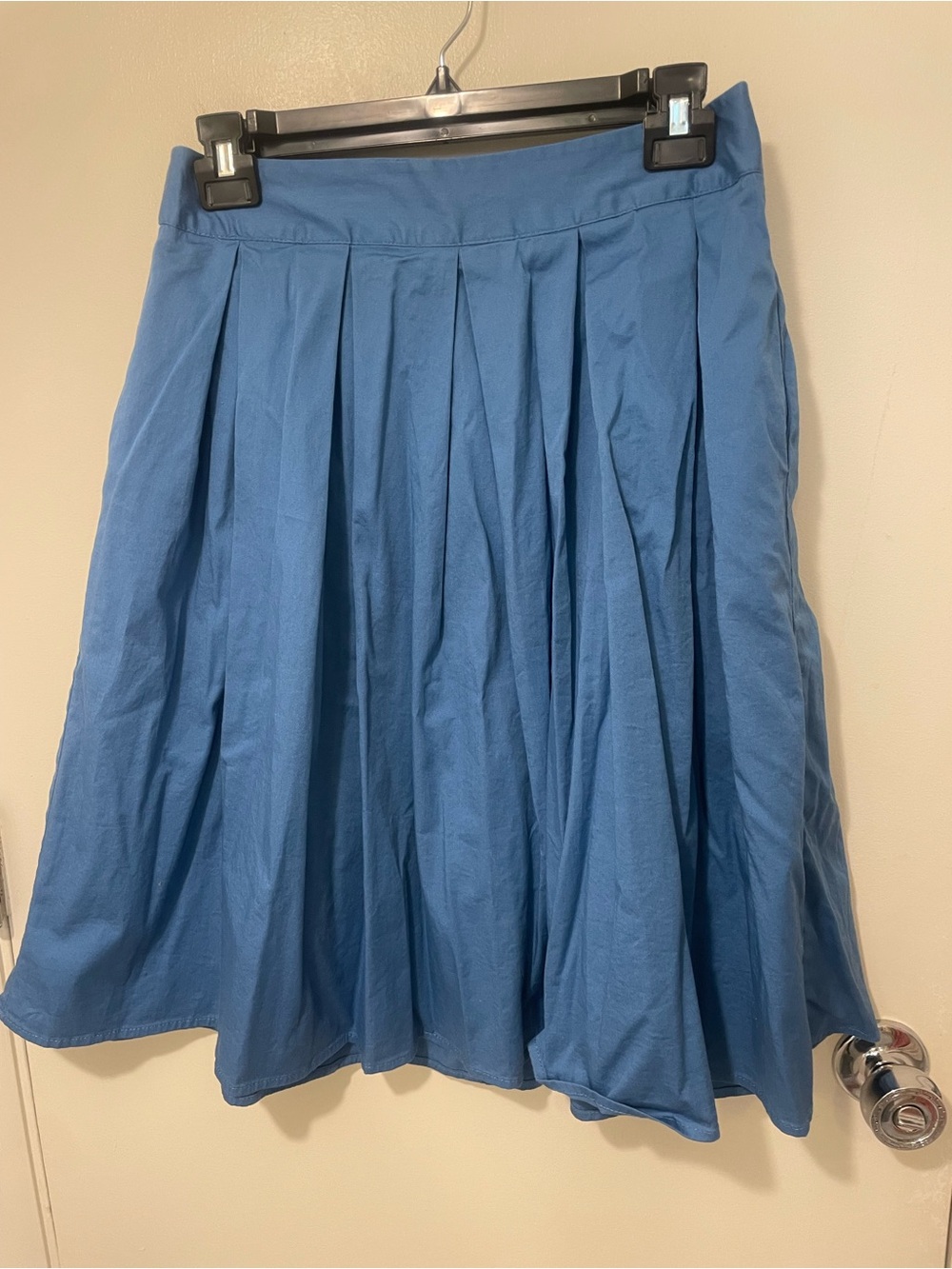 Blue Pleated A-Line Women's Skirt all around box pleats zip back sz L